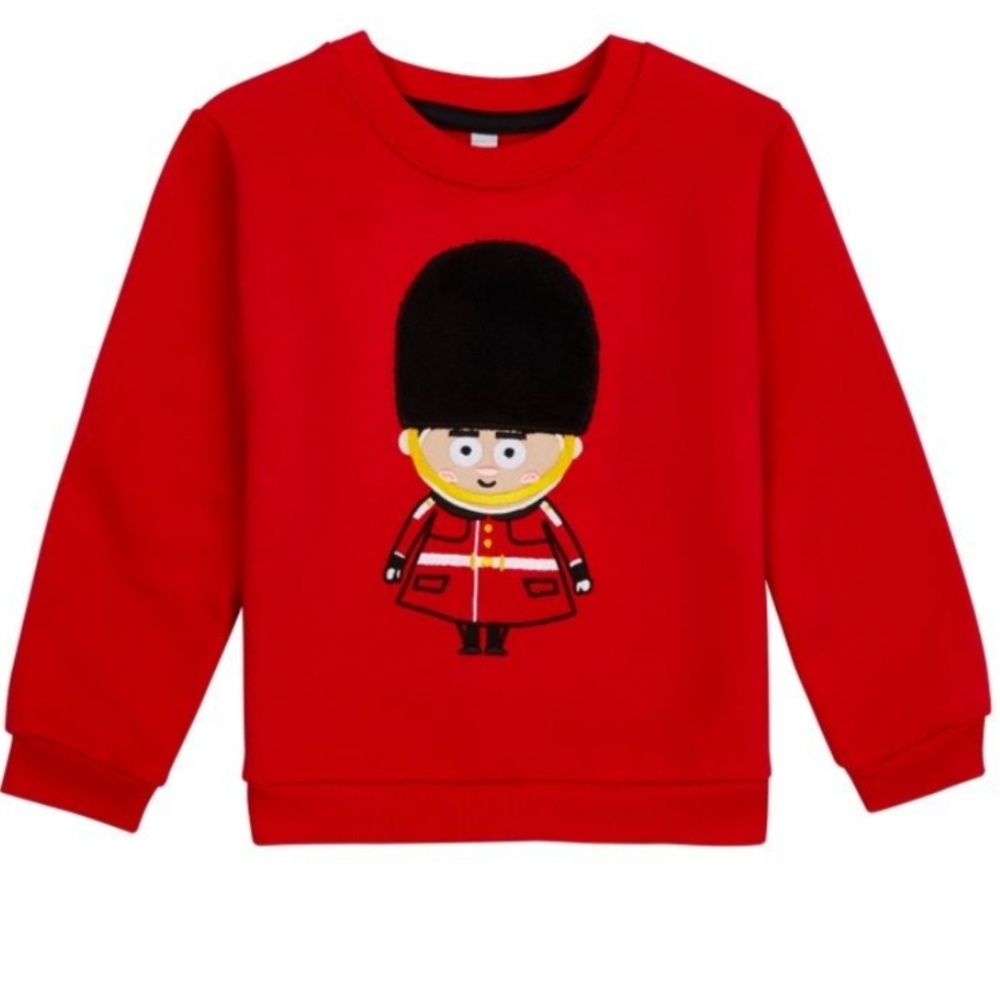 Historic Royal Places Tower Icons Cozy Red Kids Sweatshirt with Guard Design
